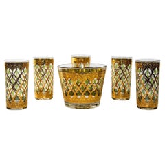 Used 1960s Culver Ltd Highball Glasses and Ice Bucket 22 k Gold Valencia Design
