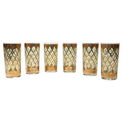 1960's Culver Ltd. Valentia 22kt Gold Foil Hi-Ball Bar Glasses 6