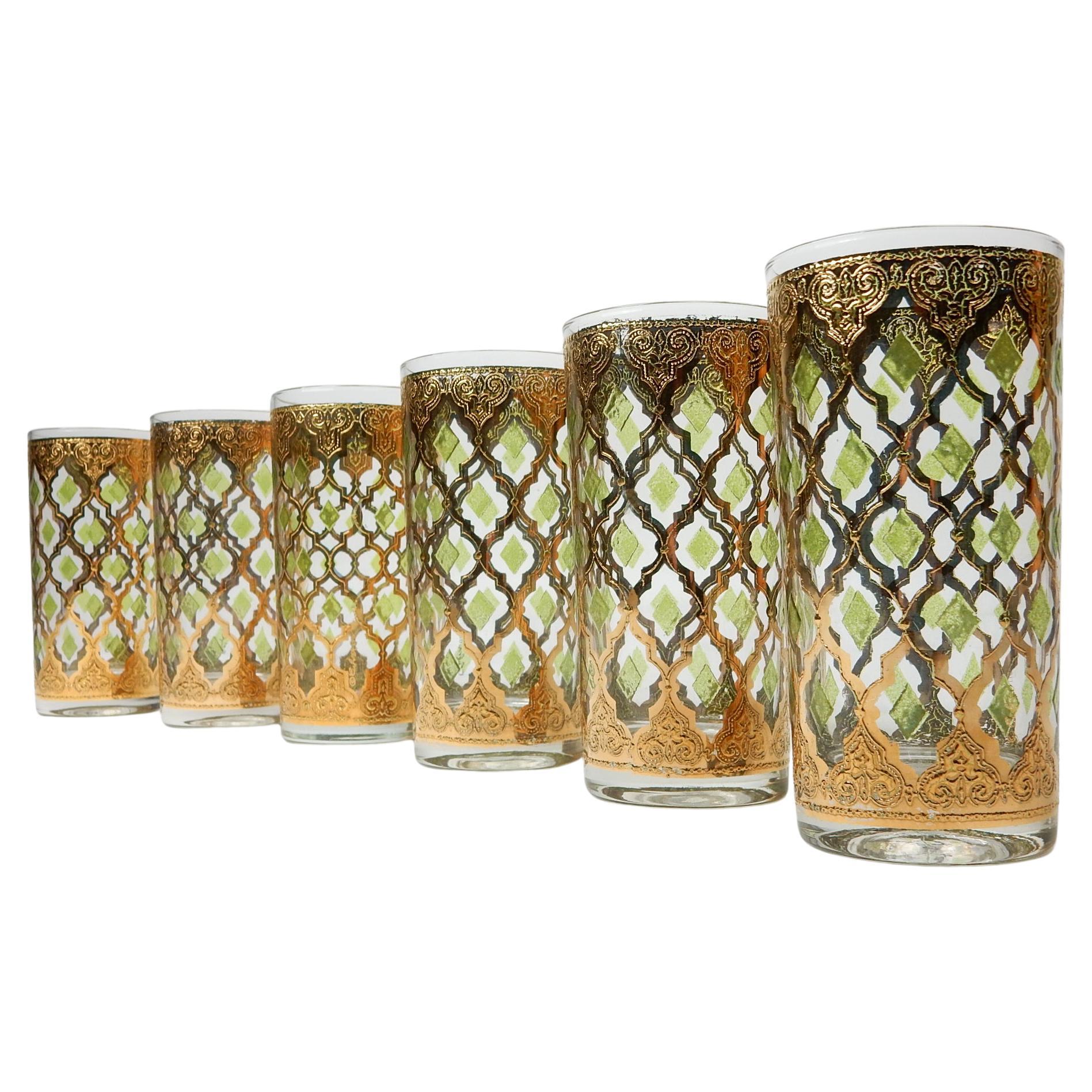 1960's Culver Ltd. Valentia 22kt Gold Foil Hi-Ball Bar Glasses 6 For Sale