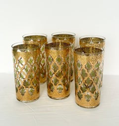 1960s Culver Moroccan 22K Gold and Green Glasses – Set of 6