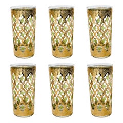 1960s Culver Moroccan 22K Gold and Green Glasses – Set of 6 