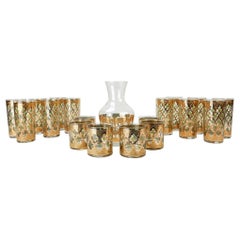 1960s Culver Valencia 22-Karat Gold Bar Glass Set