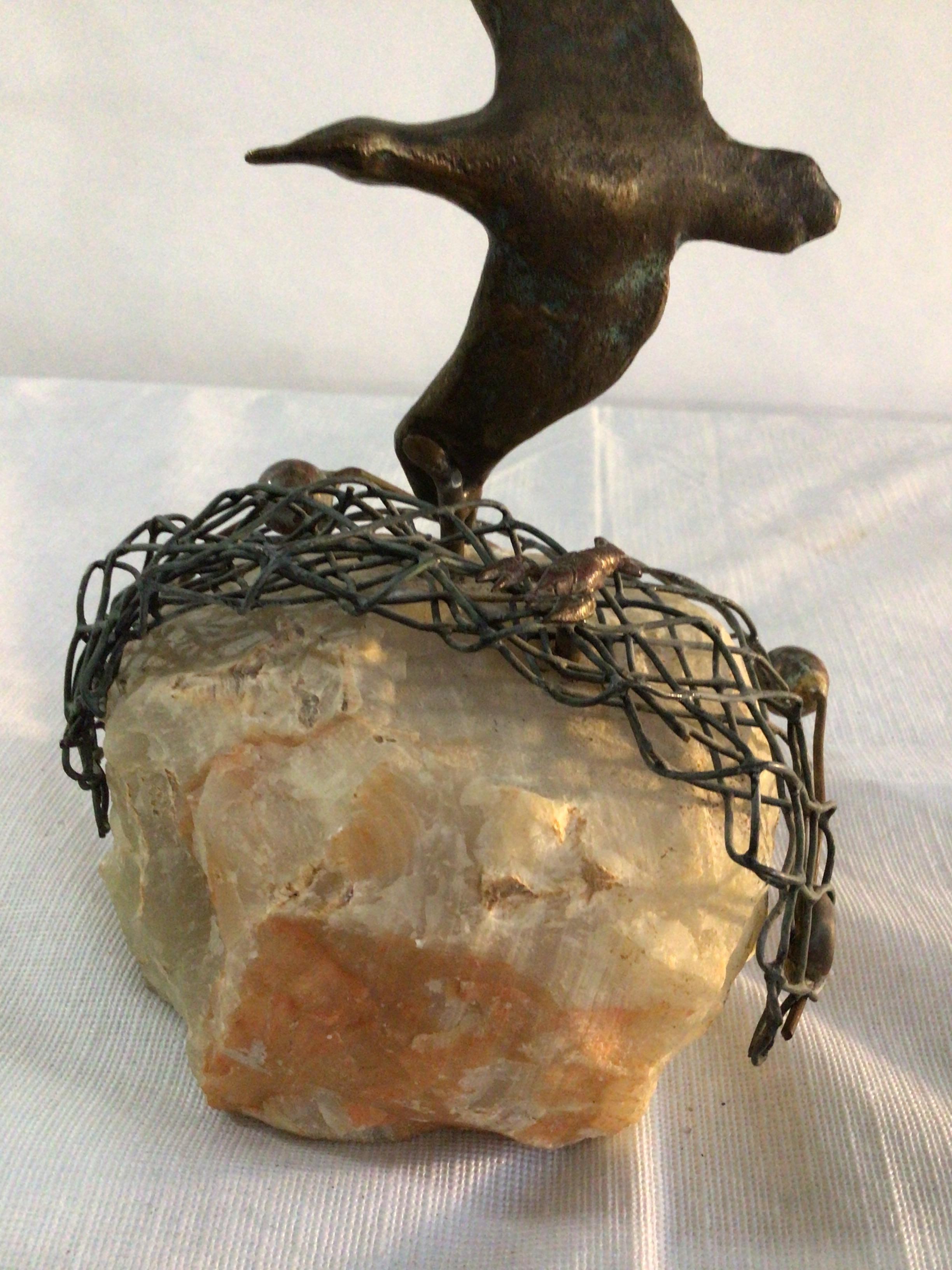 1960s Curtis Jere 3 Birds in Flight Sculpture on Stone Base For Sale 1