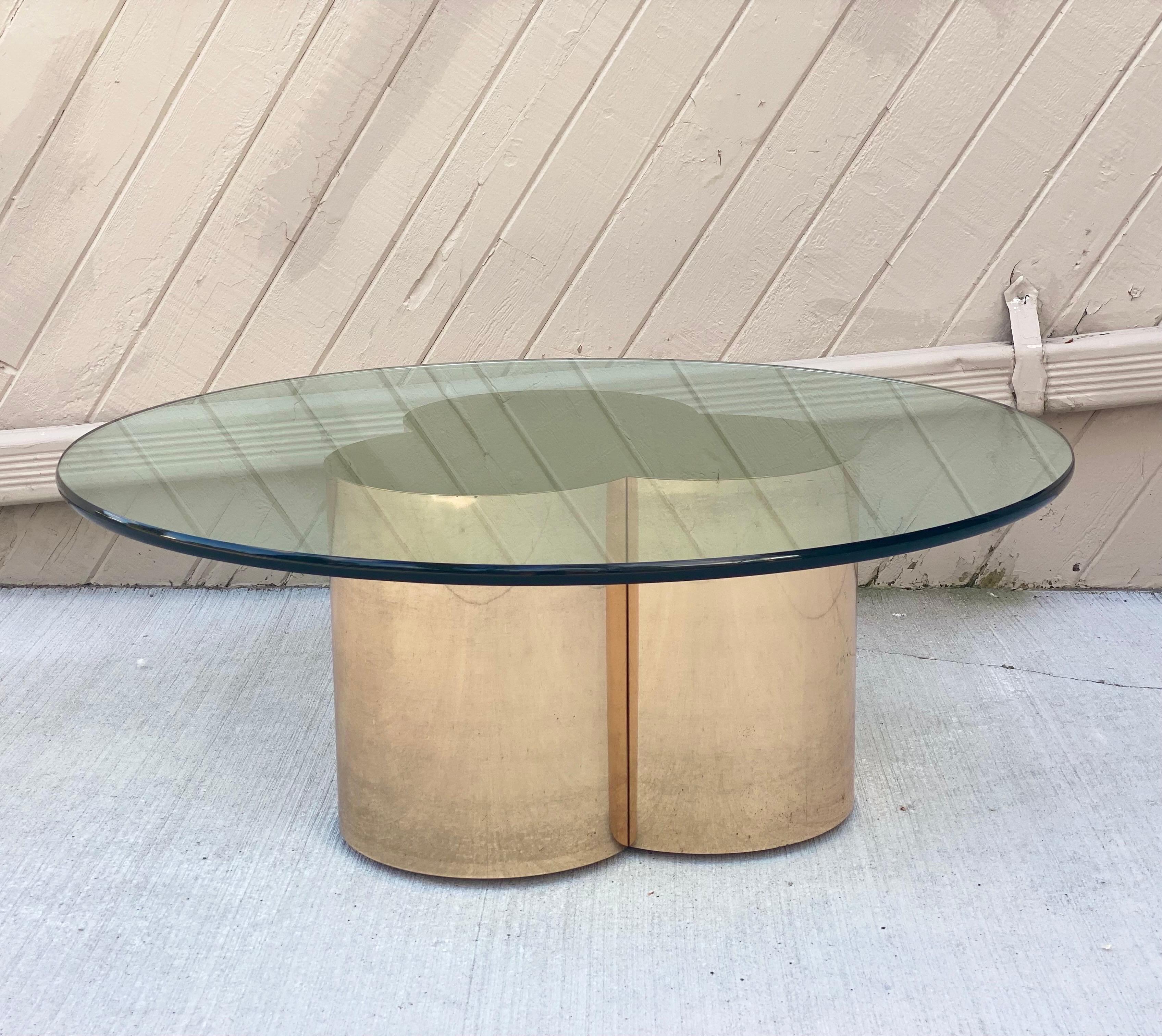 1960s Curtis Jere Sculptural Brass Trefoil Pedestal Round Coffee Table 2