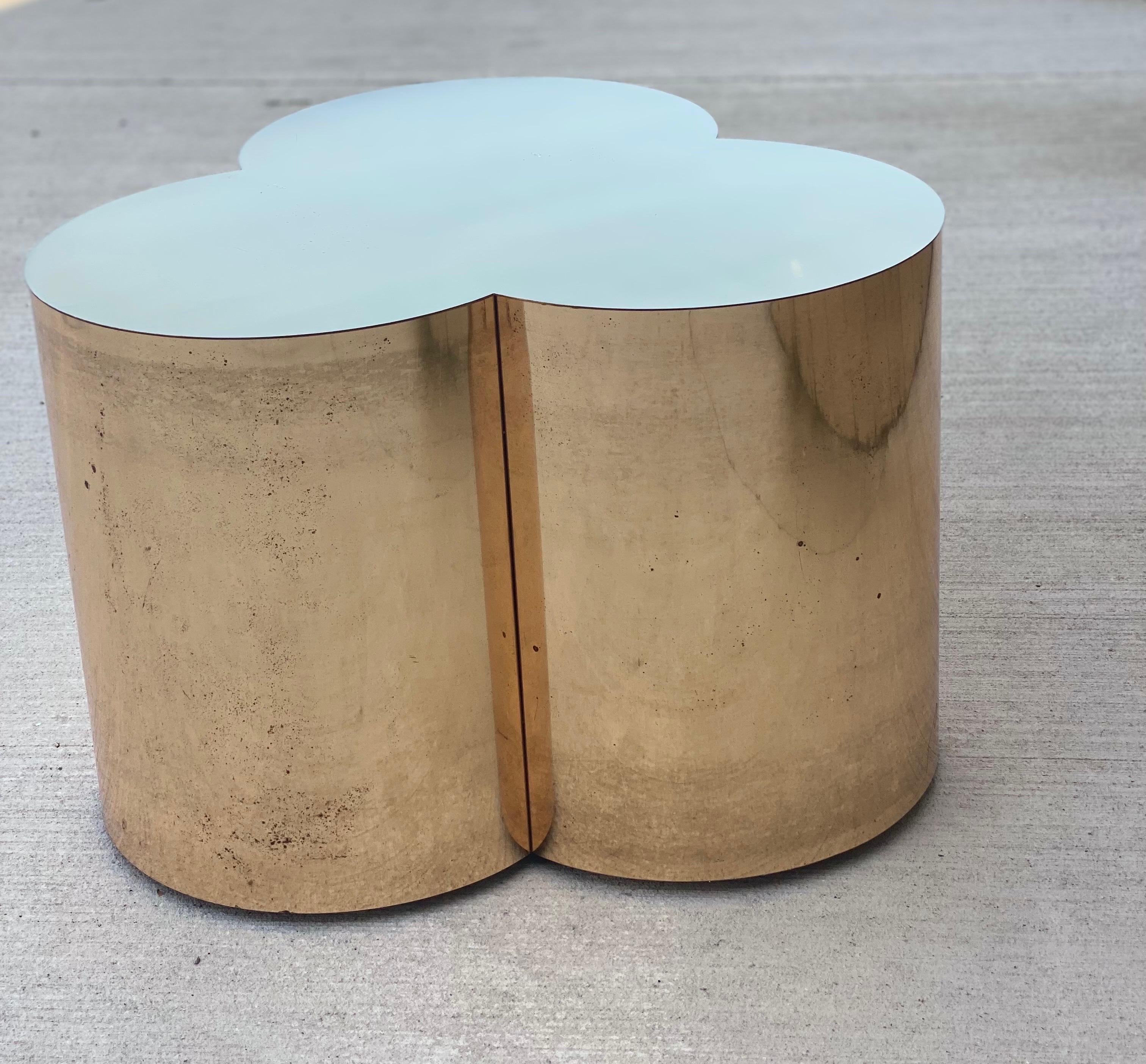 1960s Curtis Jere Sculptural Brass Trefoil Pedestal Round Coffee Table 3