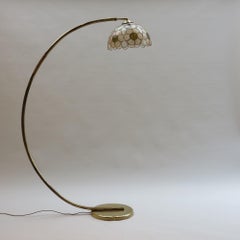 1960s Curved Brass Standard Floor Lamp with Capiz Mother of Pearl Shade