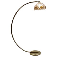 1960s Curved Brass Standard Floor Lamp with Capiz Mother of Pearl Shade