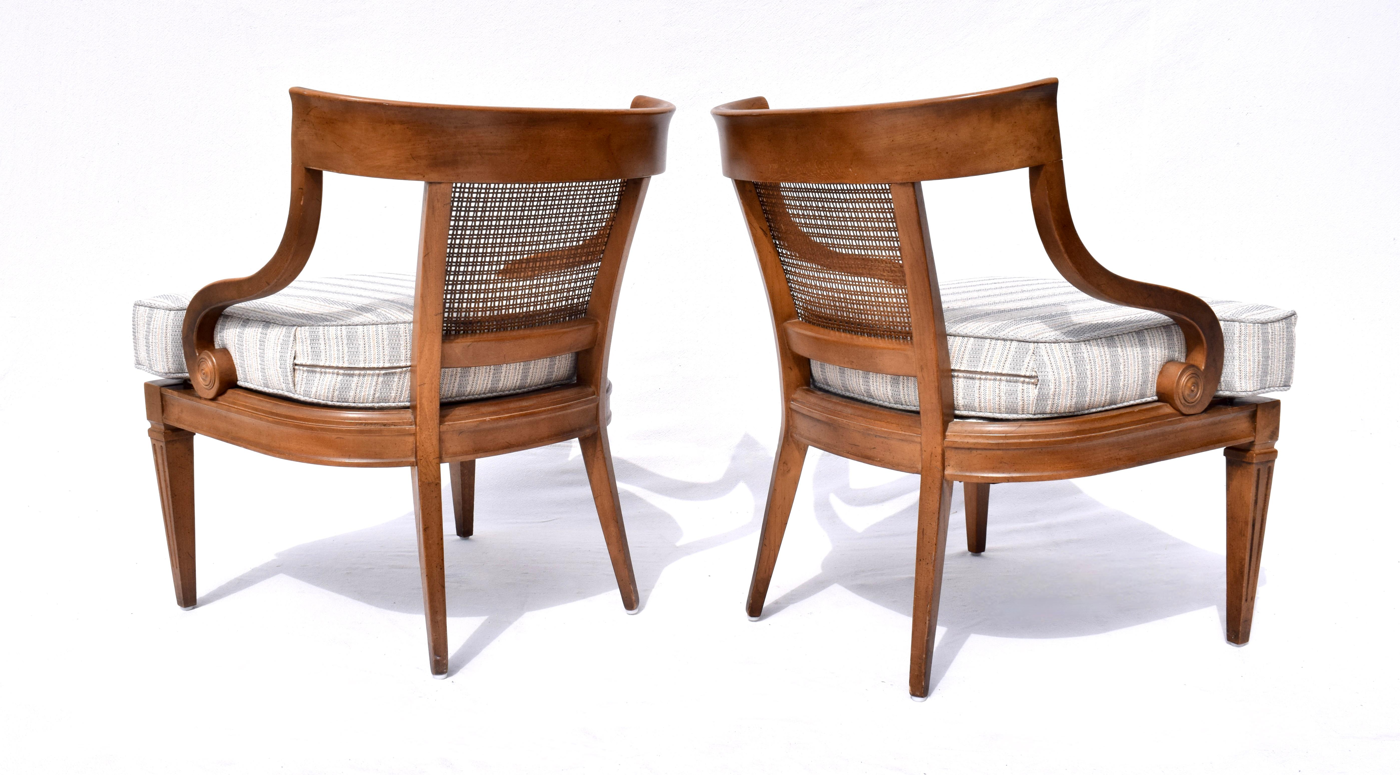 1960's Curved Cane Back Occasional Accent  Chairs, Pair 3