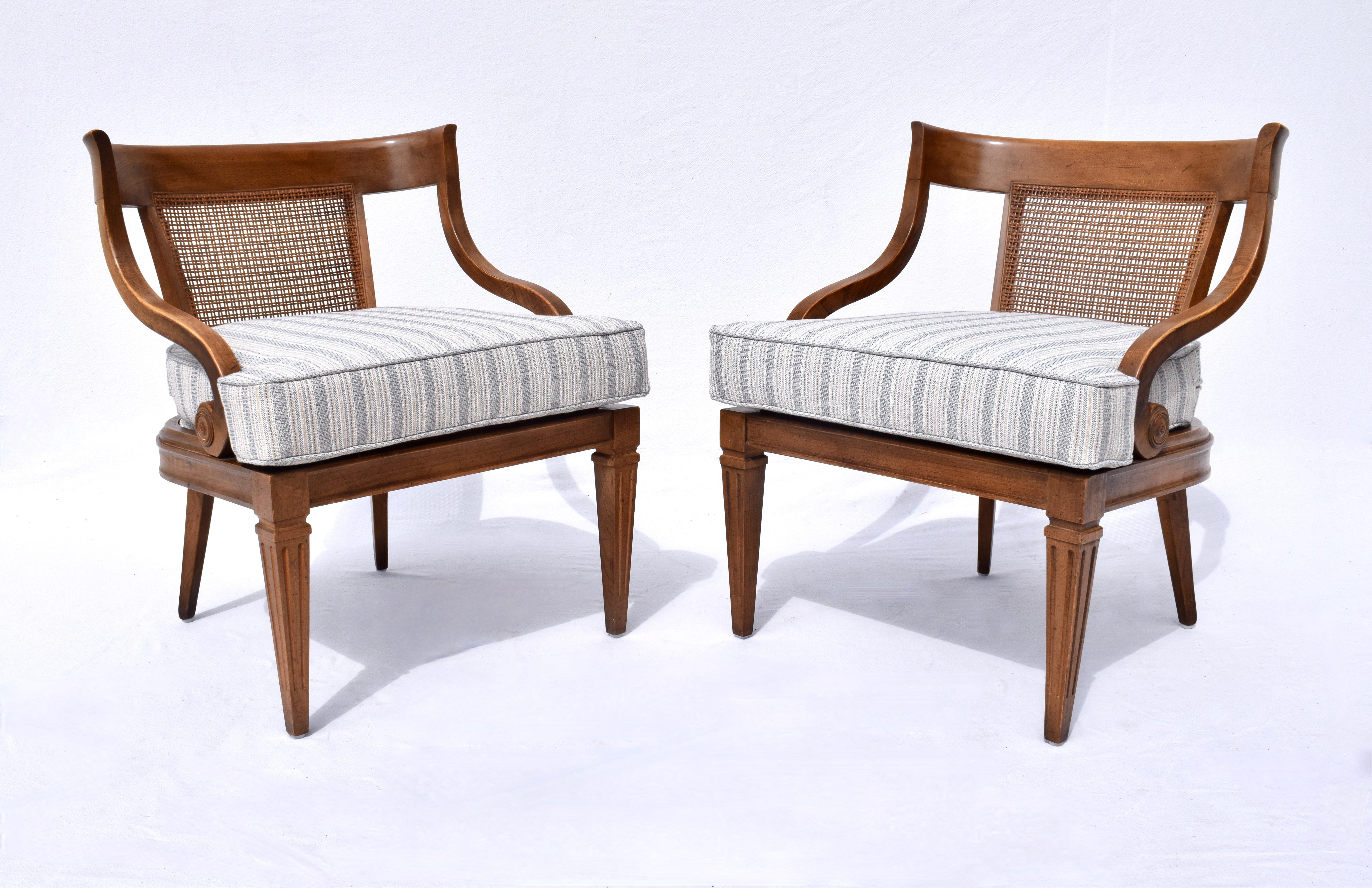 1960's Curved Cane Back Occasional Accent  Chairs, Pair 4