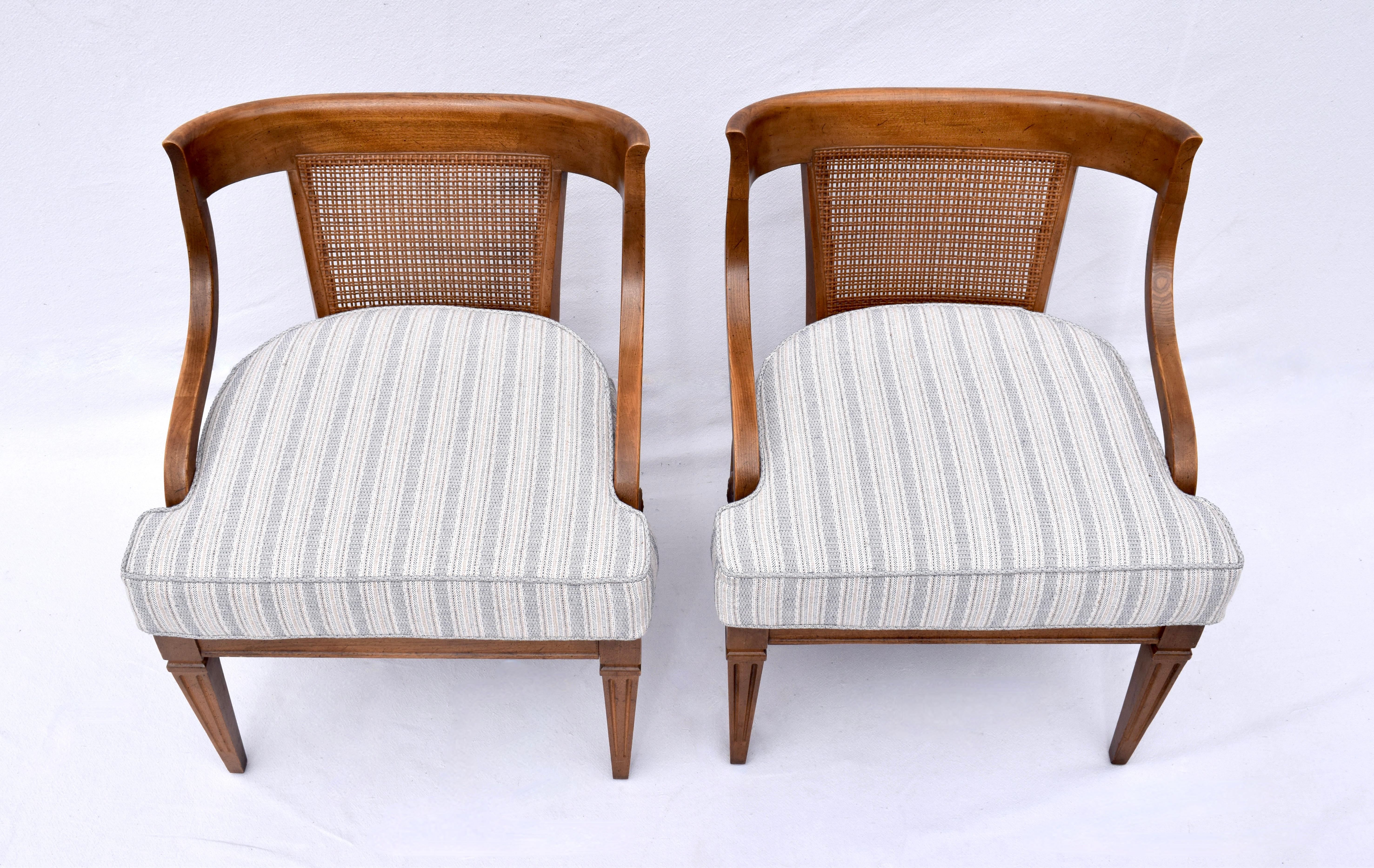 Mid-Century Modern 1960's Curved Cane Back Occasional Accent  Chairs, Pair