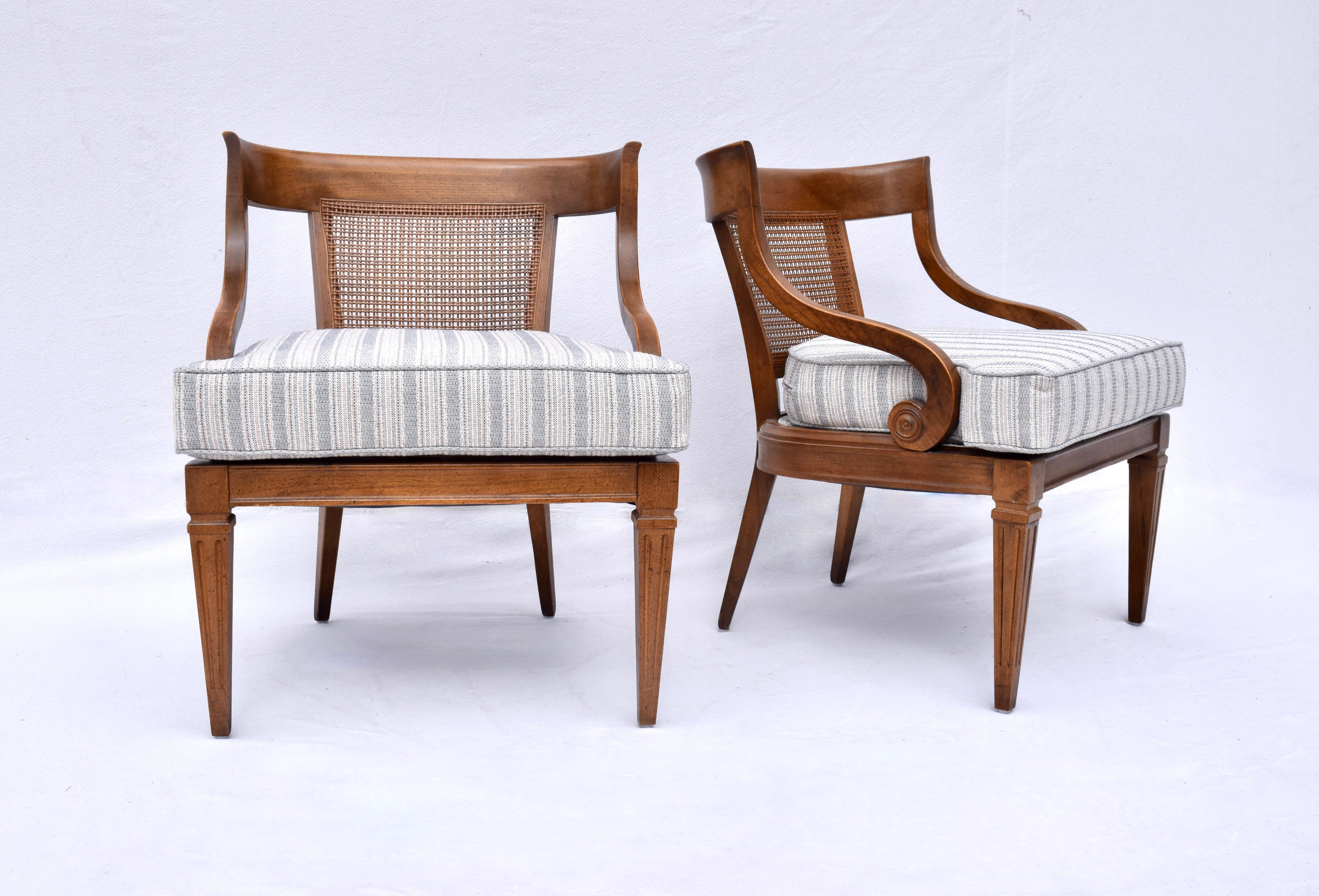 American 1960's Curved Cane Back Occasional Accent  Chairs, Pair