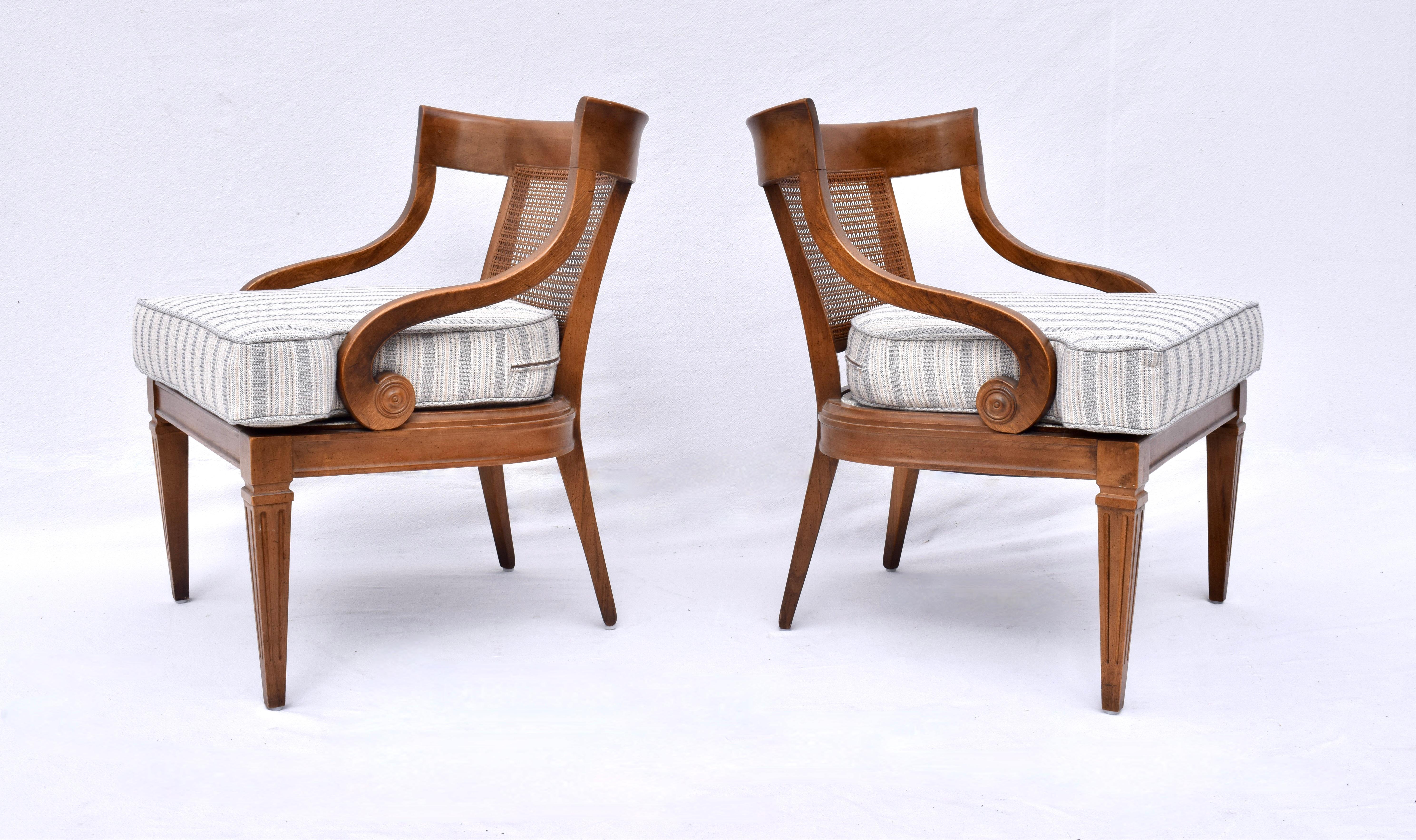 Woven 1960's Curved Cane Back Occasional Accent  Chairs, Pair