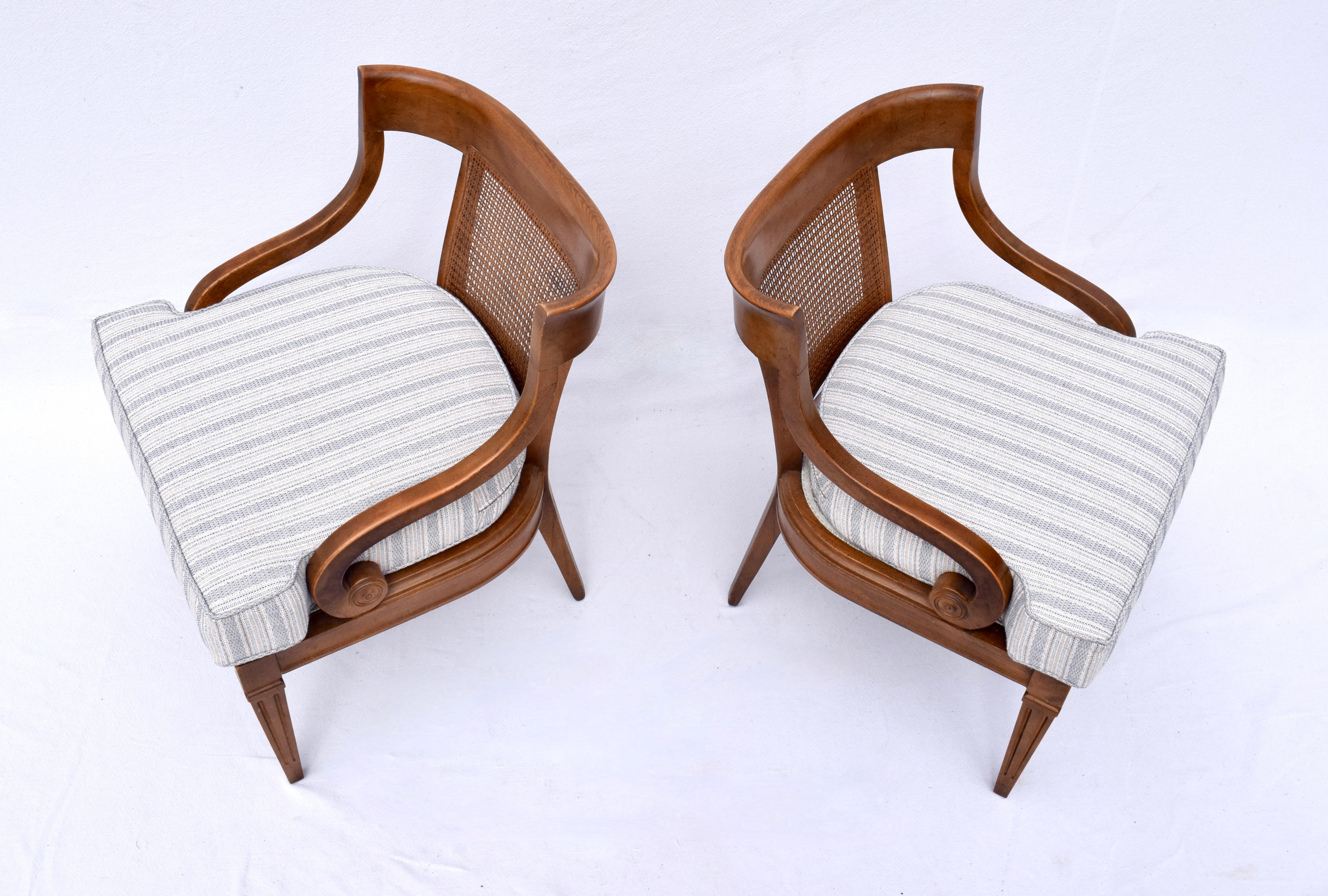 1960's Curved Cane Back Occasional Accent  Chairs, Pair In Good Condition In Southampton, NJ