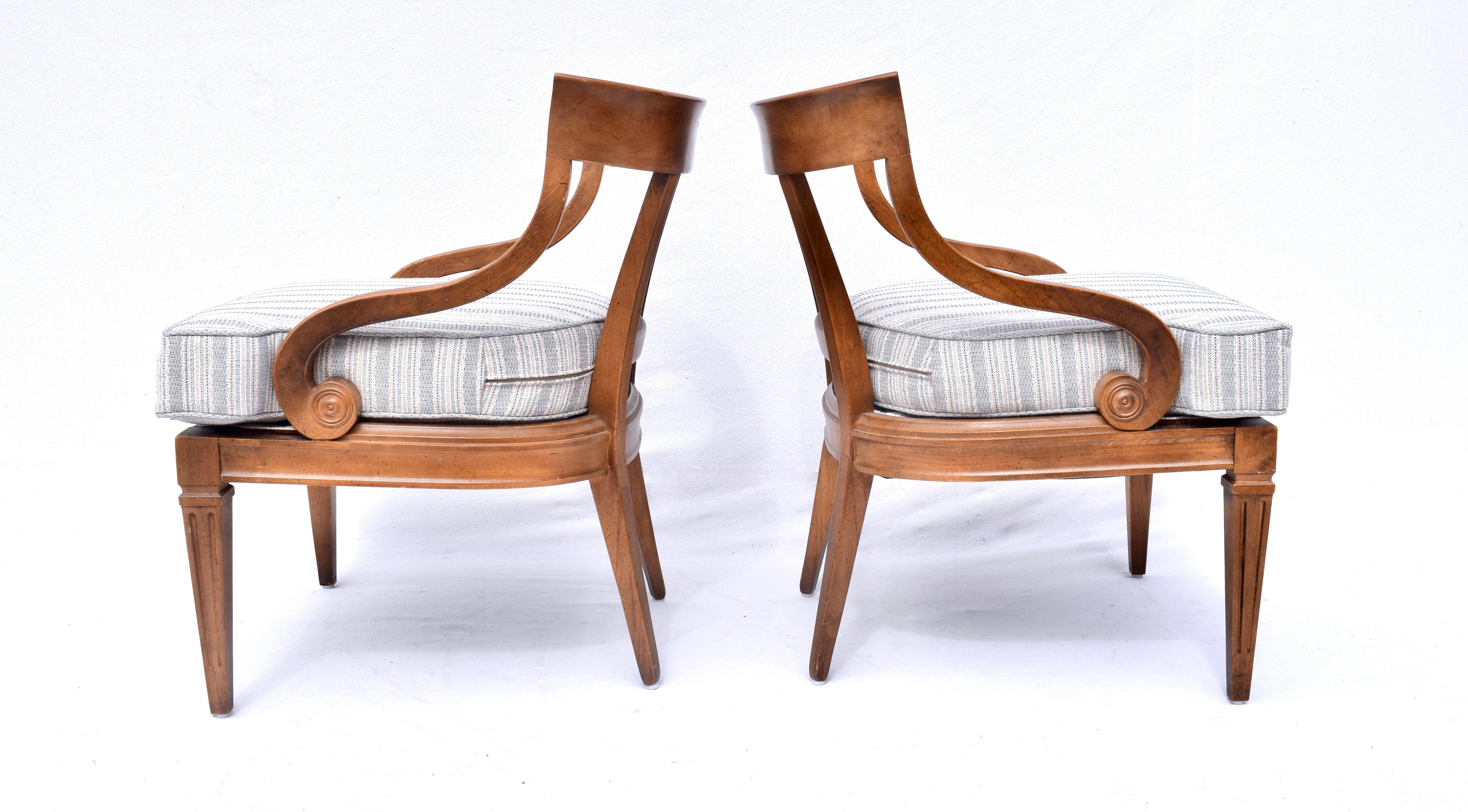 20th Century 1960's Curved Cane Back Occasional Accent  Chairs, Pair