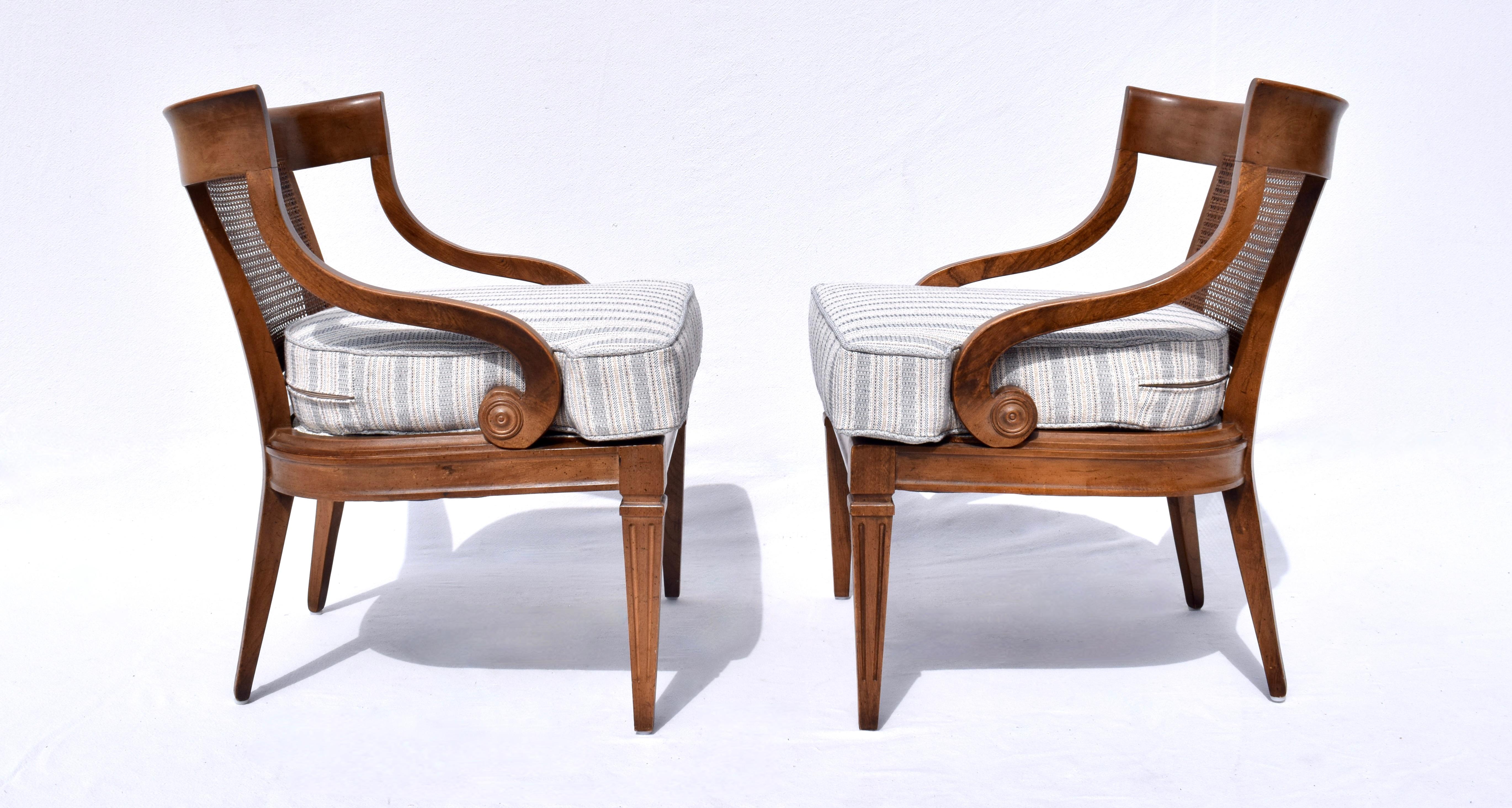 1960's Curved Cane Back Occasional Accent  Chairs, Pair 1