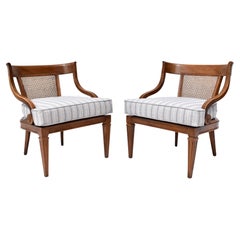 1960's Curved Cane Back Occasional Accent  Chairs, Pair