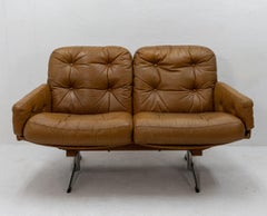 1960s Curved Leather Loveseat