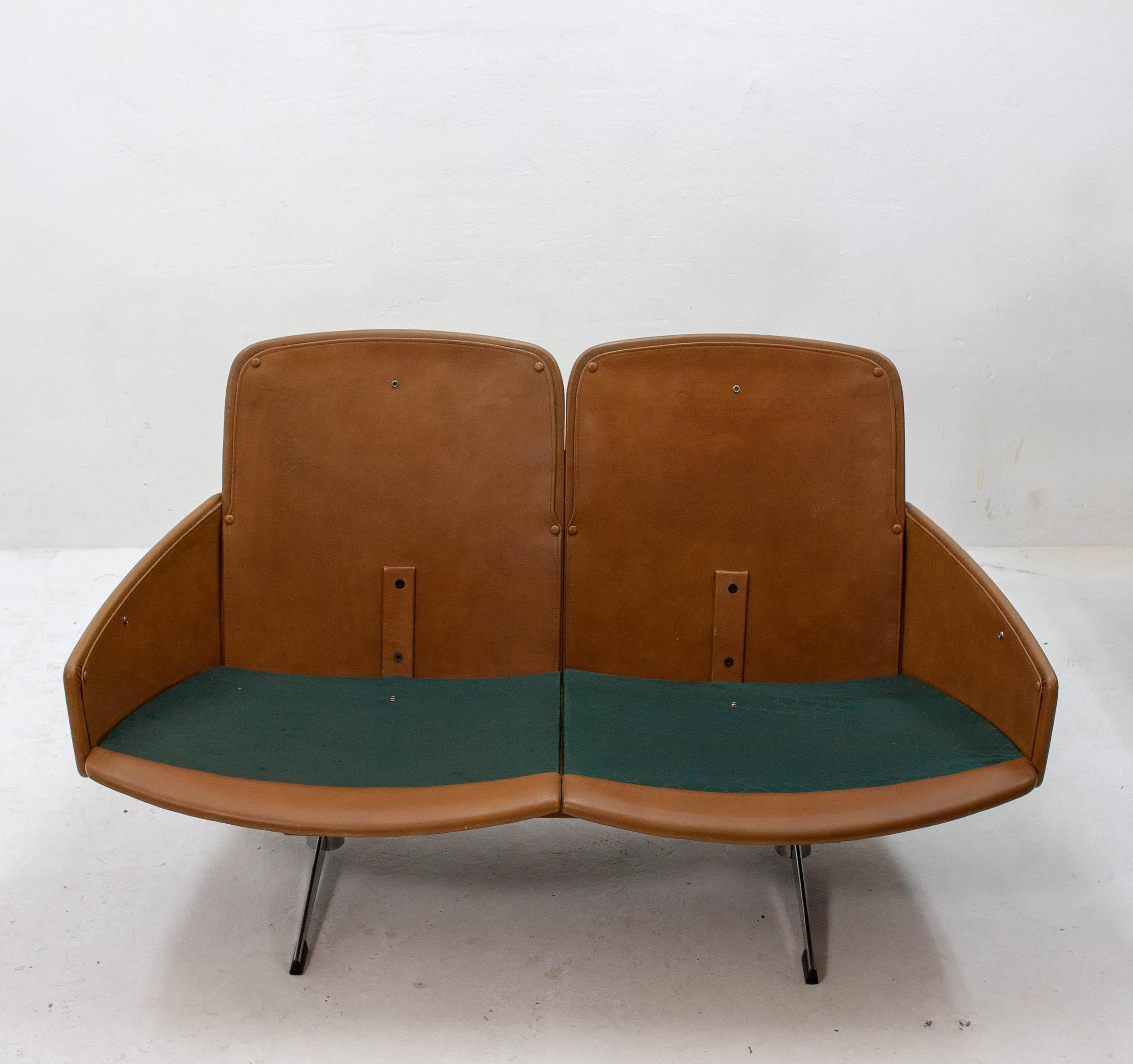 Mid-Century Modern 1960s Curved Leather Loveseat