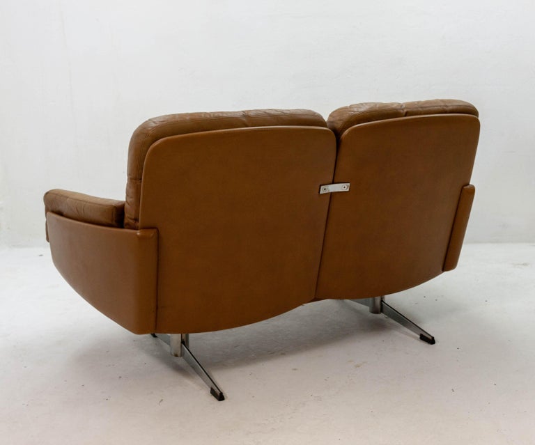 1960s Curved Leather Loveseat at 1stDibs
