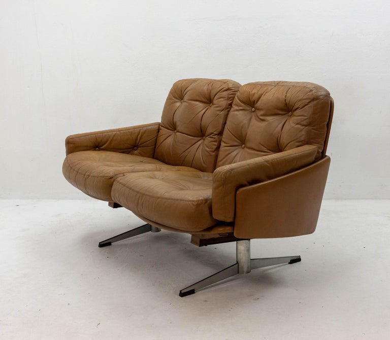 1960s Curved Leather Loveseat at 1stDibs