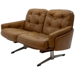 1960s Curved Leather Loveseat