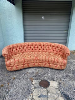1960s Mid Century Curved Tufted Paisley Chesterfield Kidney Sofa