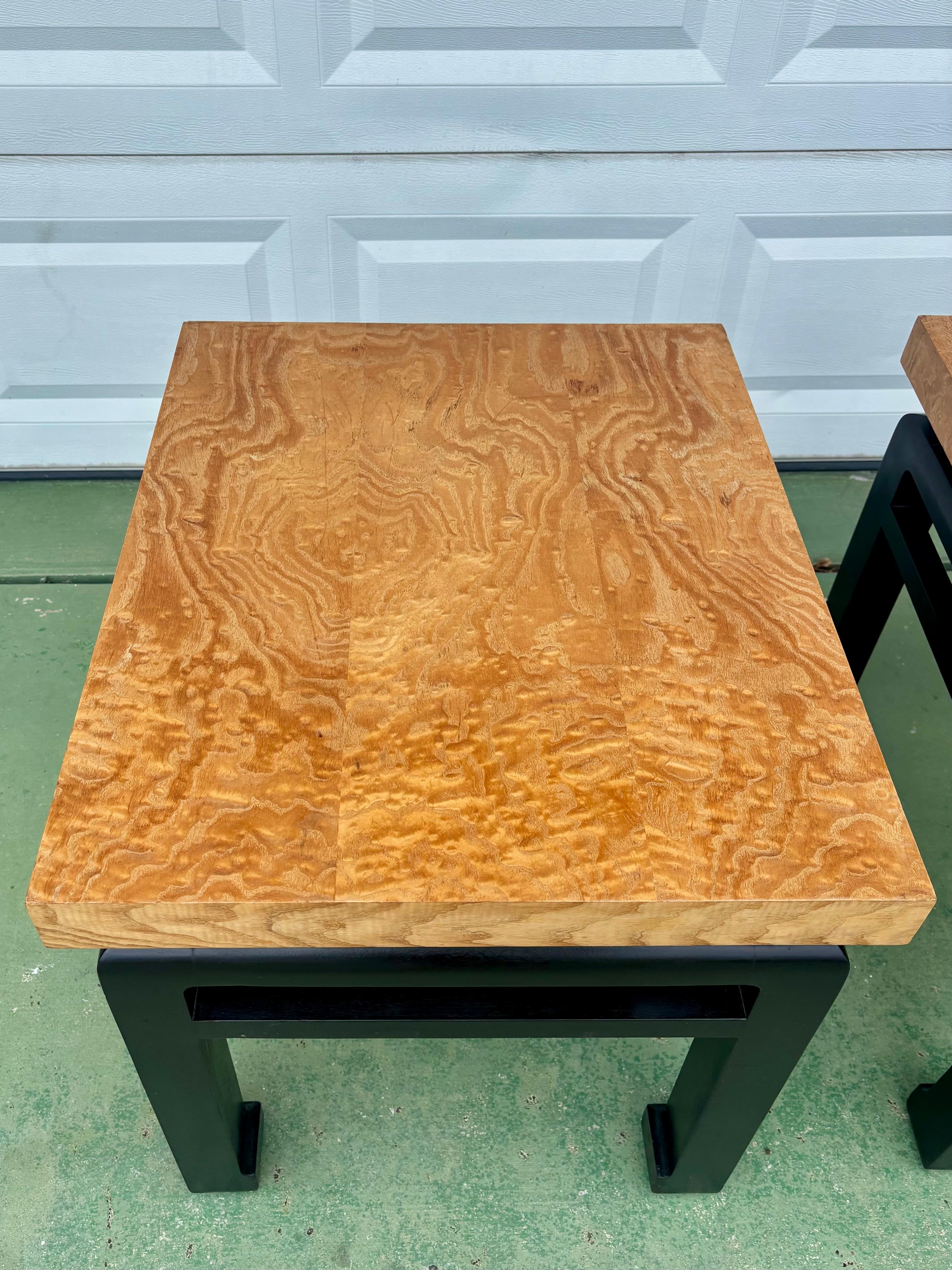 20th Century 1960s Custom Burl Oak Ming Style End Tables For Sale