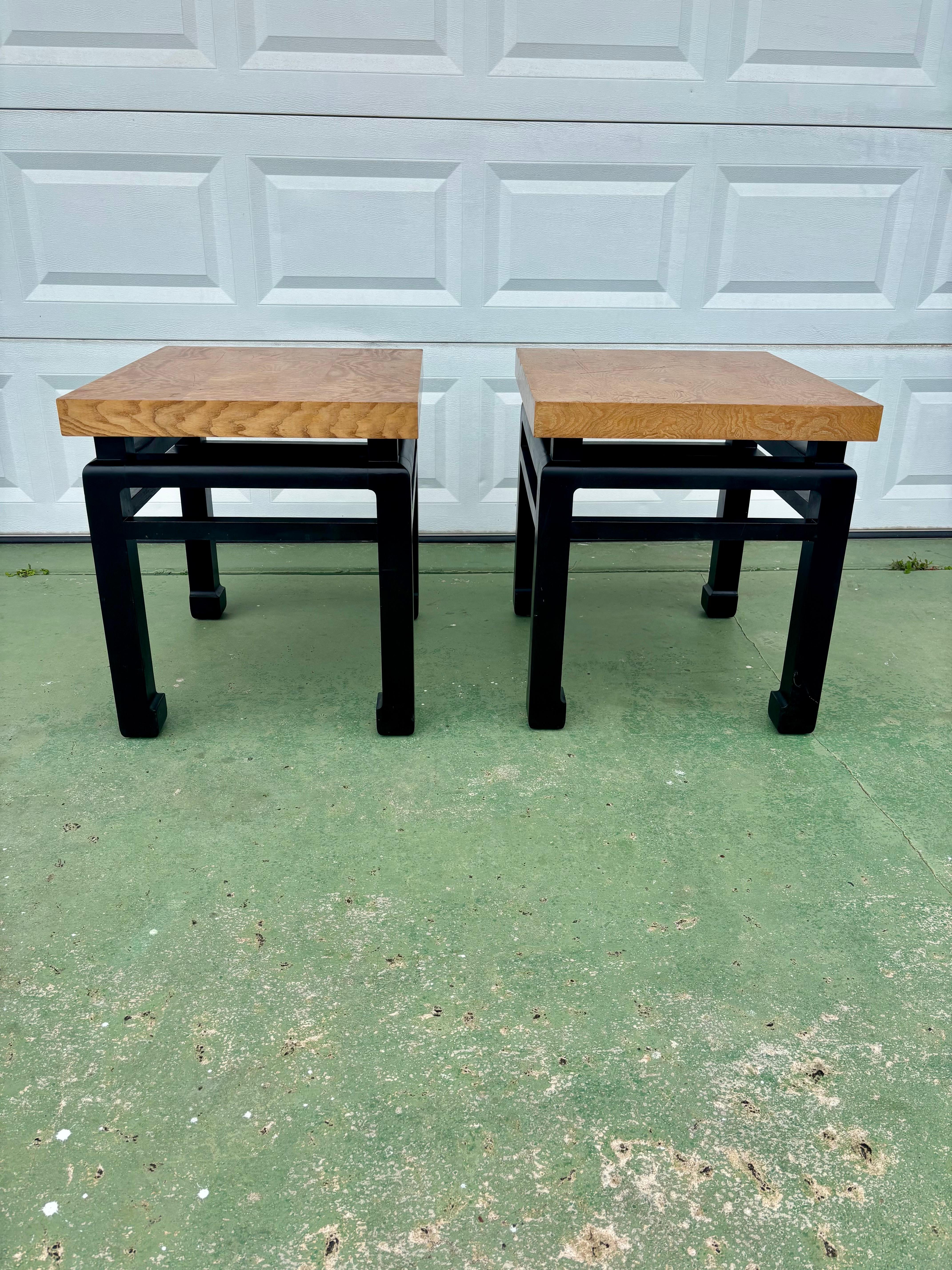 1960s Custom Burl Oak Ming Style End Tables For Sale 1