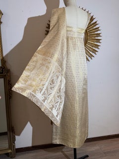 1960s Custom Gold Lamé & Ivory Brocade Sari-Inspired Goddess Gown w Glam Wrap