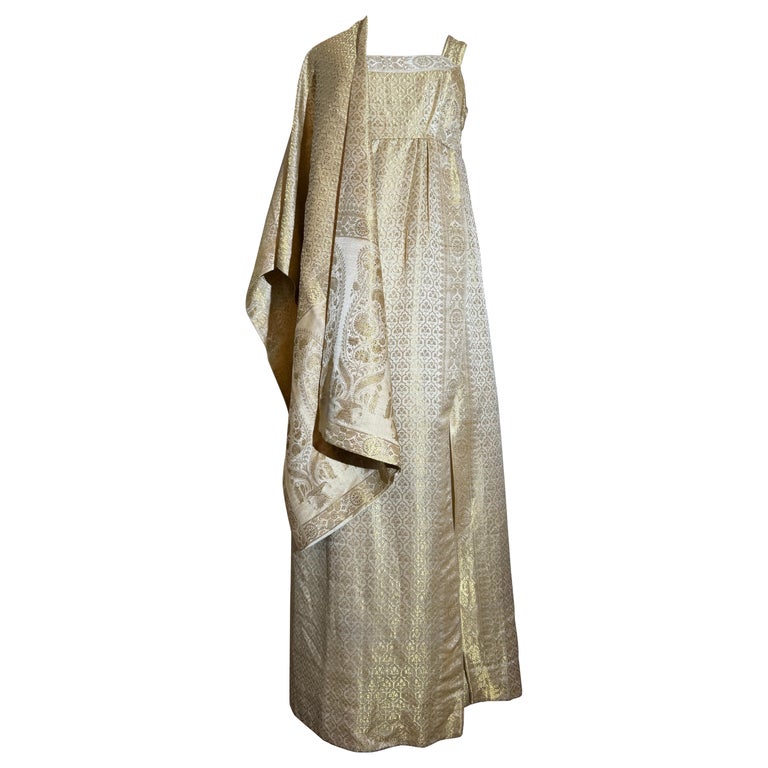gold lame wrap dress 1960s Custom Lamé and Ivory Brocade Sari-Inspired Goddess Gown w Glam For Sale at 1stDibs dress watch