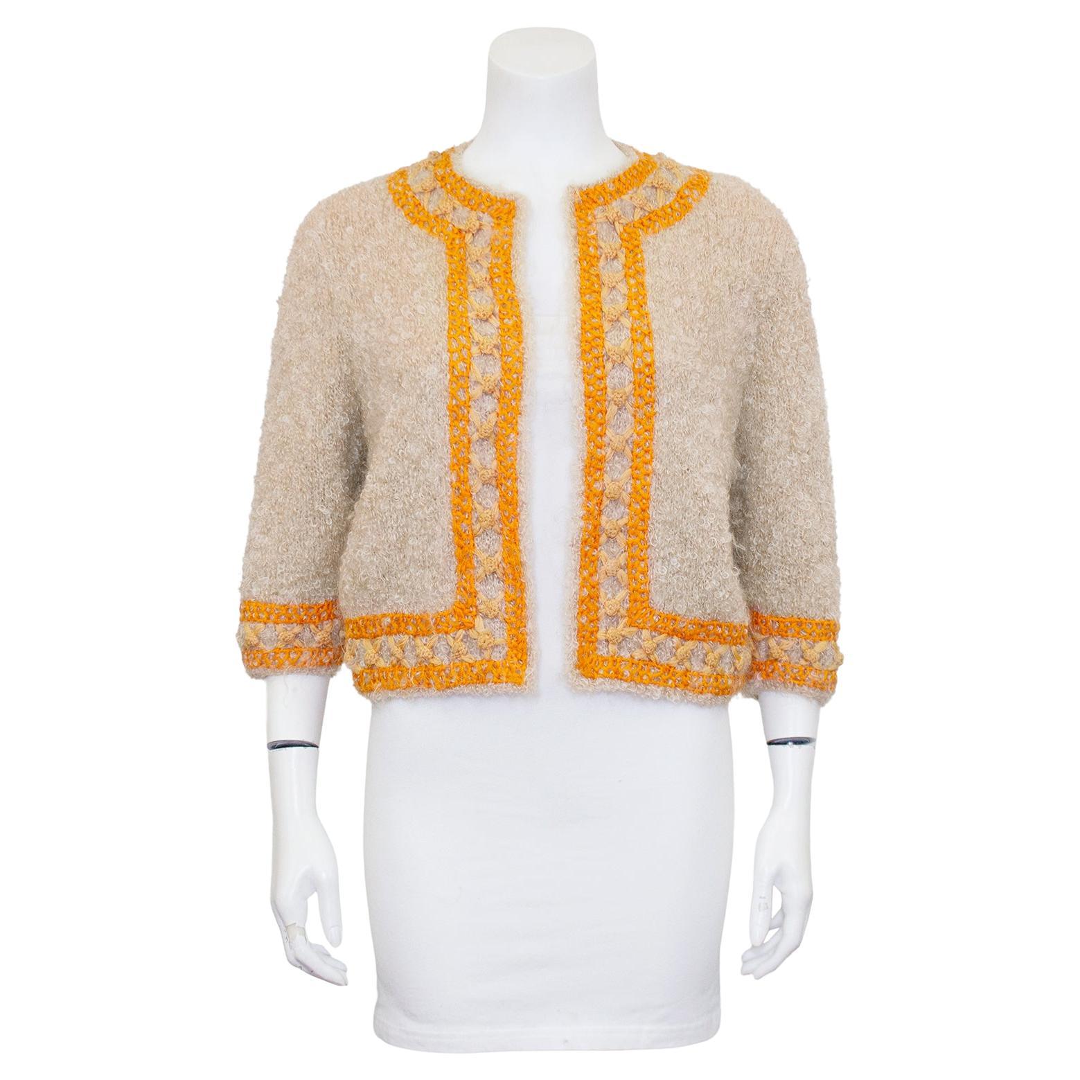 1960's Custom Knit Mohair and Embroidered 3/4 Sleeve Bolero/Cardigan For Sale