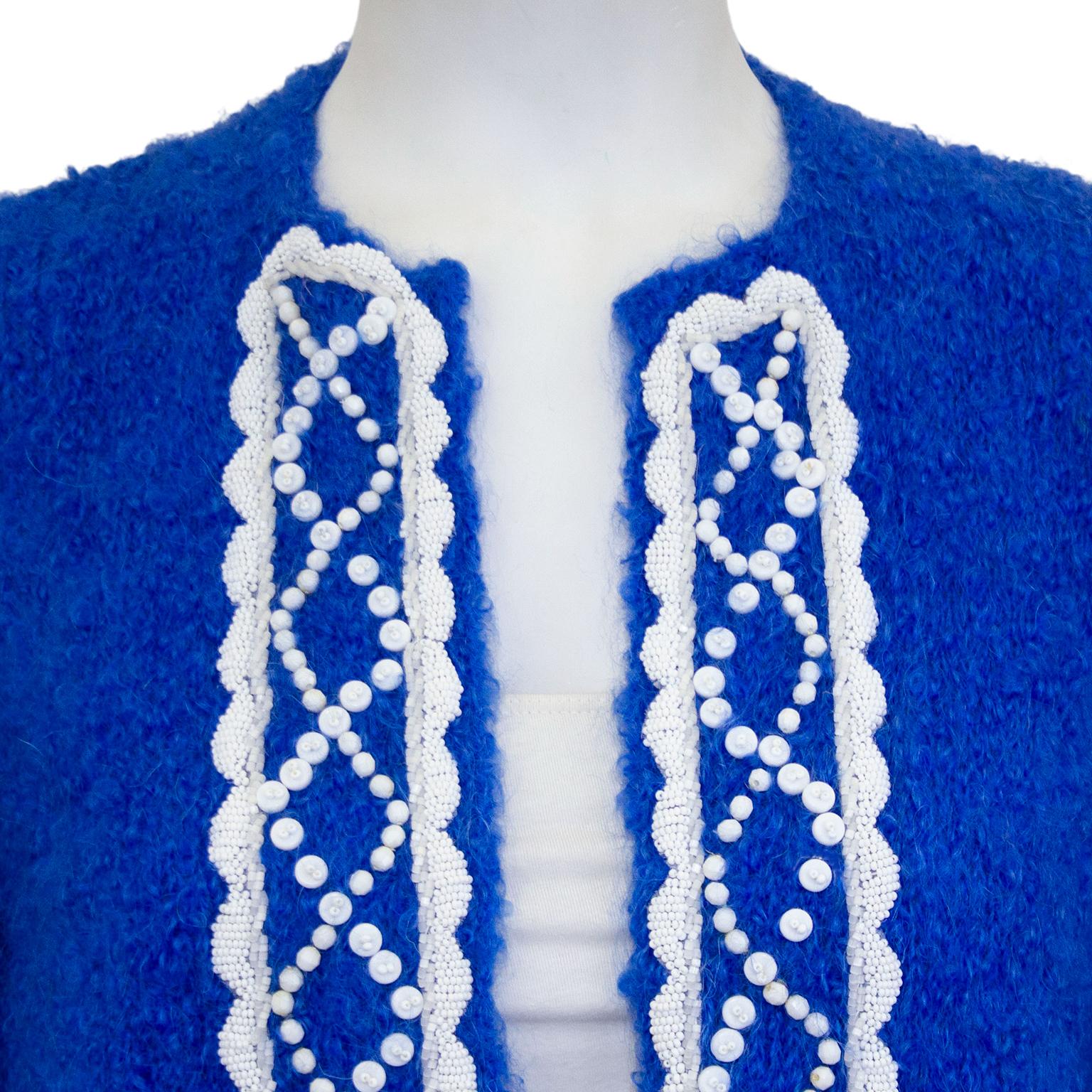 Cardigan boléro en mohair bleu royal tricoté sur mesure des années 1960 Bon état - En vente à Toronto, Ontario
