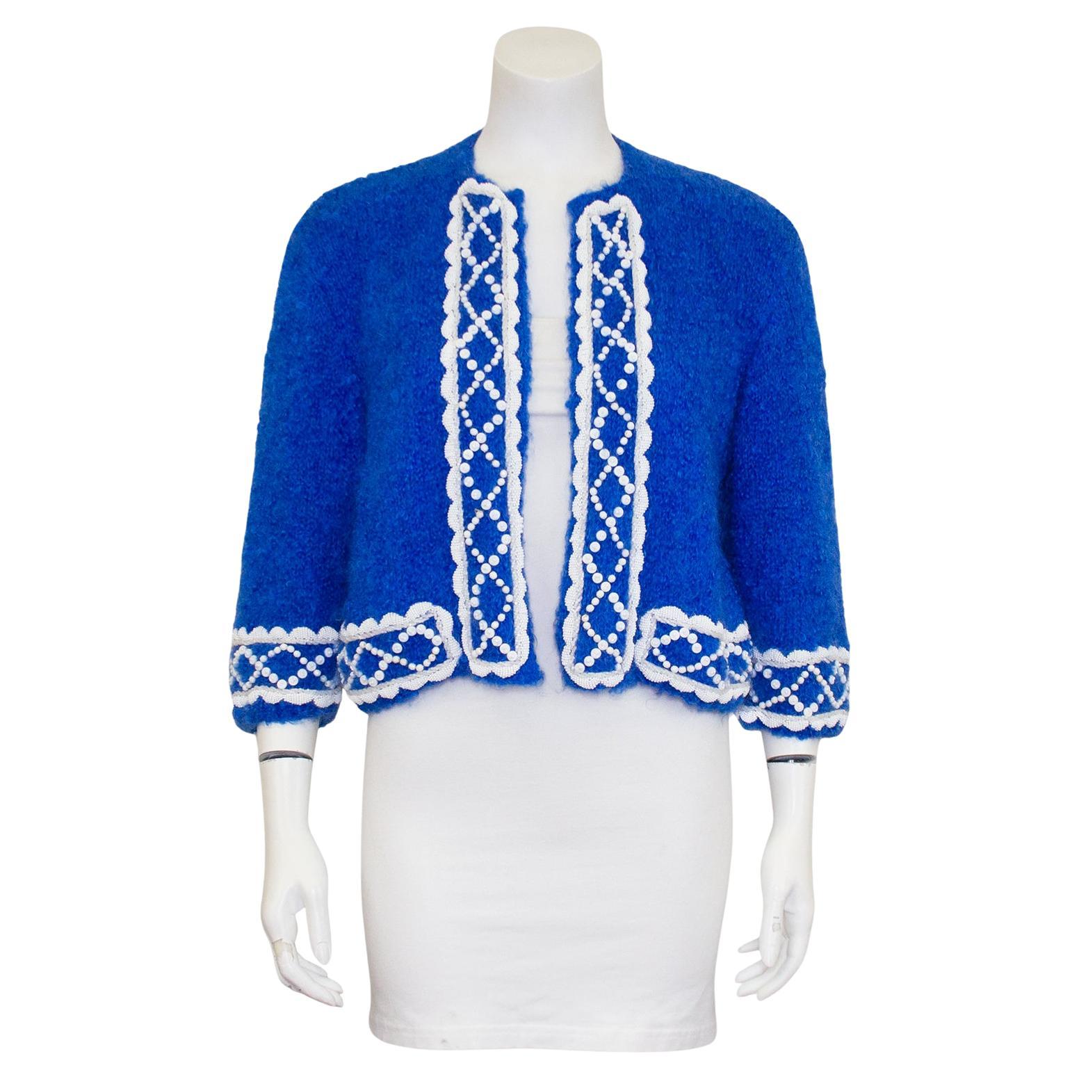 1960's Custom Knit Royal Blue Mohair Bolero Cardigan