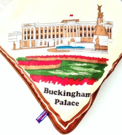 1960s Custom Large London Travel Souvenir Silk Scarf Down Filled Pillow