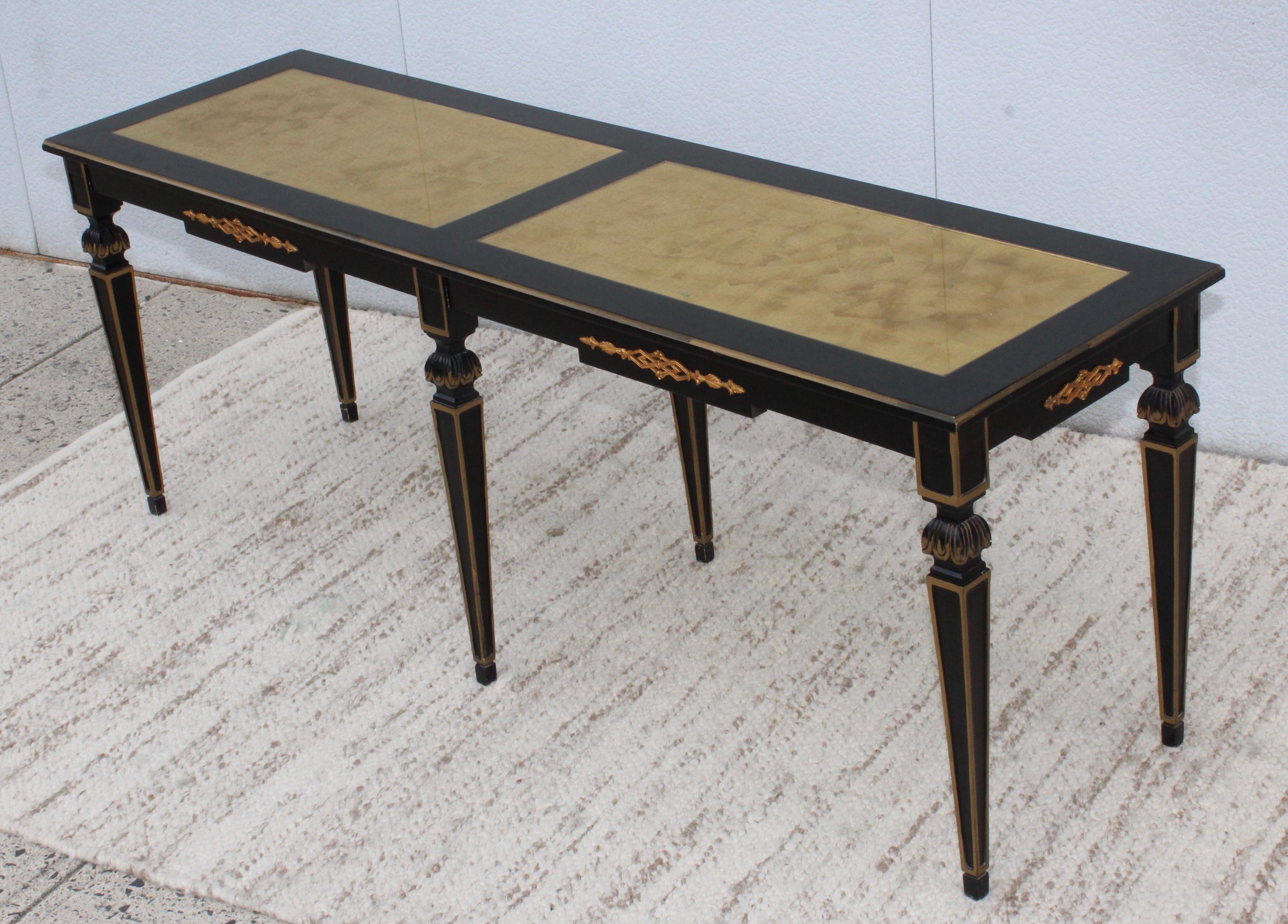 Mid-Century Modern 1960s Custom Made Long Console with Gold Leaf Top
