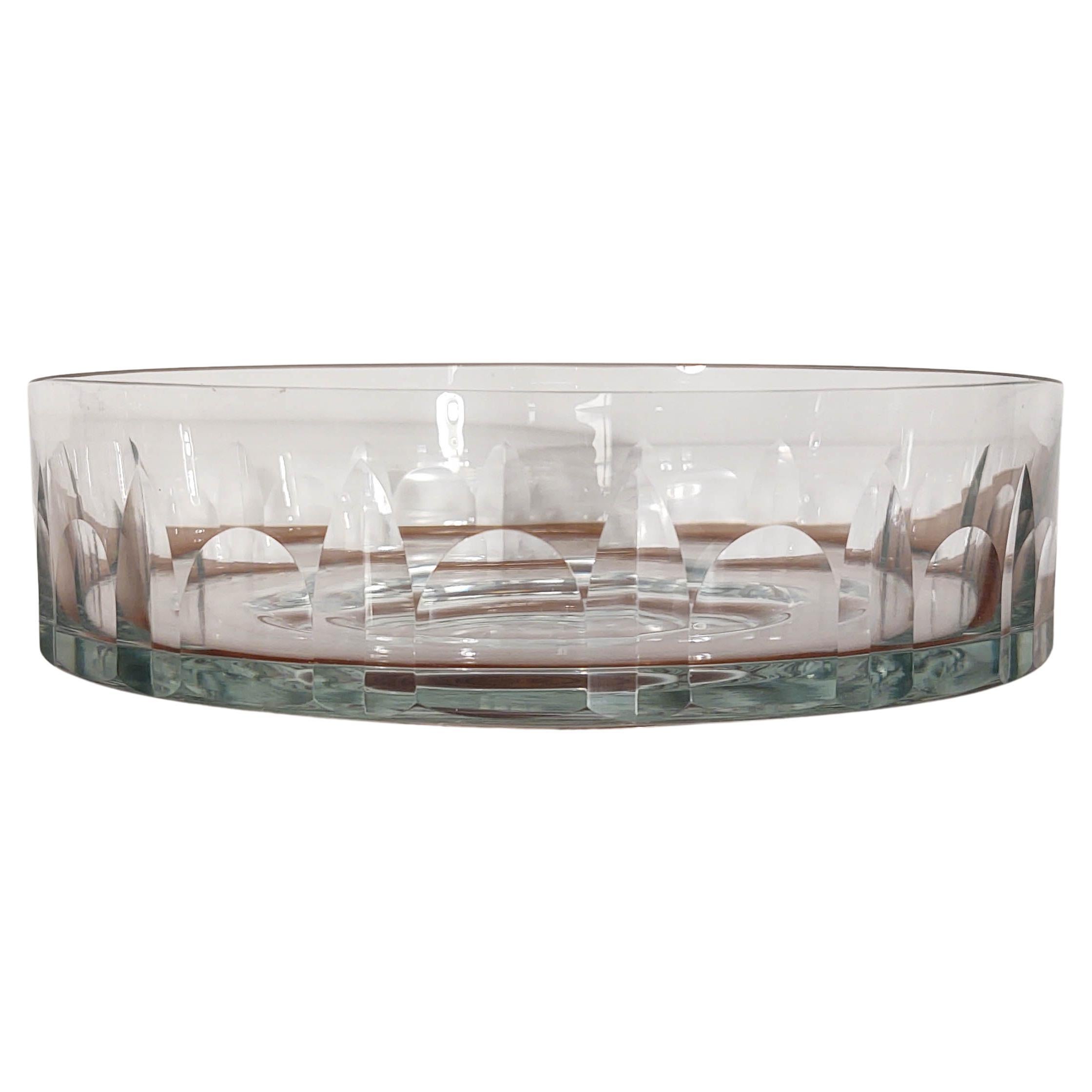 1960s Cylindrical Faceted Art Glass Serving Bowl For Sale