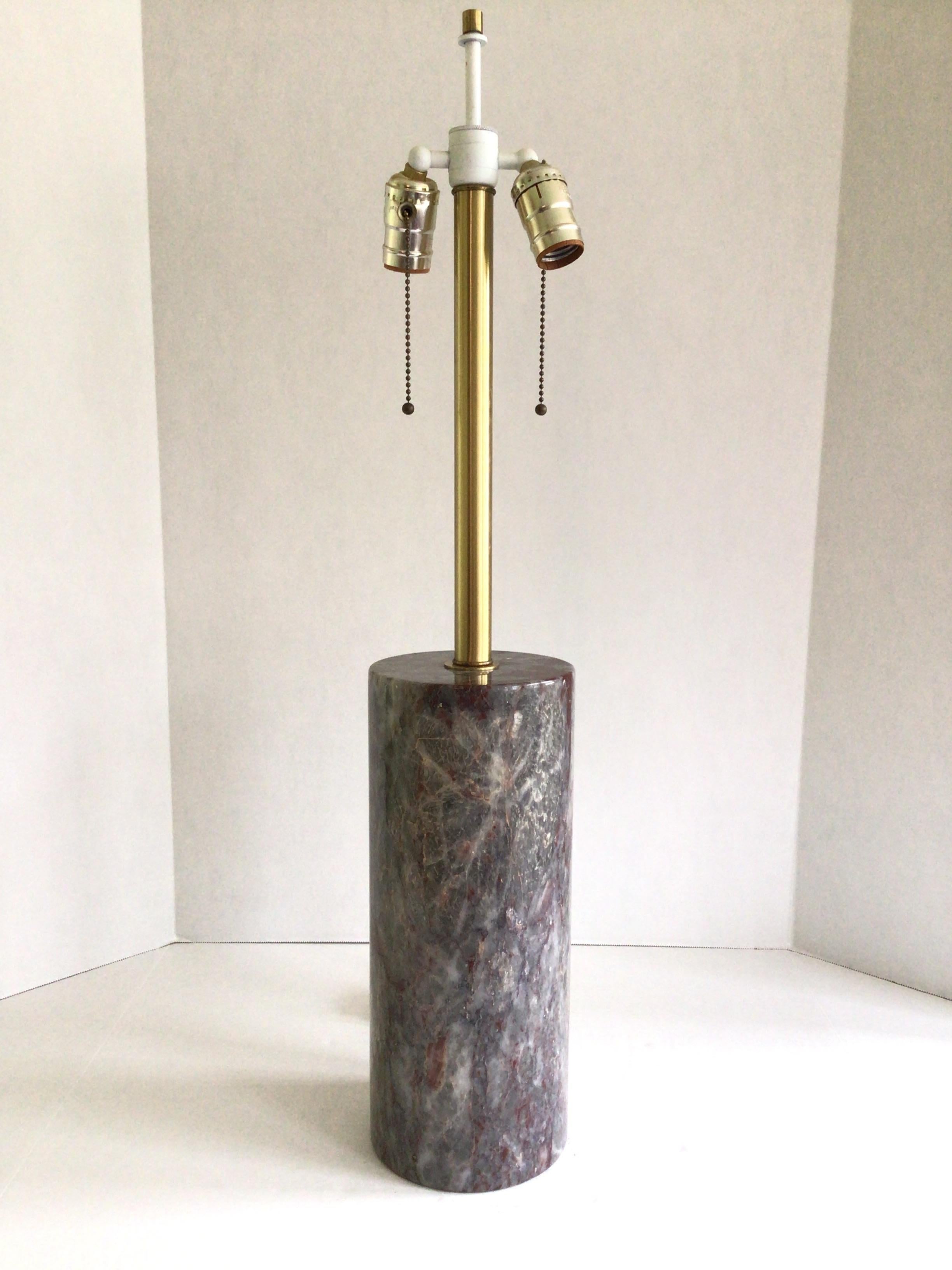 1960s  Cylindrical Italian Multi Color Marble Table lamp
Height to top of finial
Double Socket - pull chain
Needs rewiring