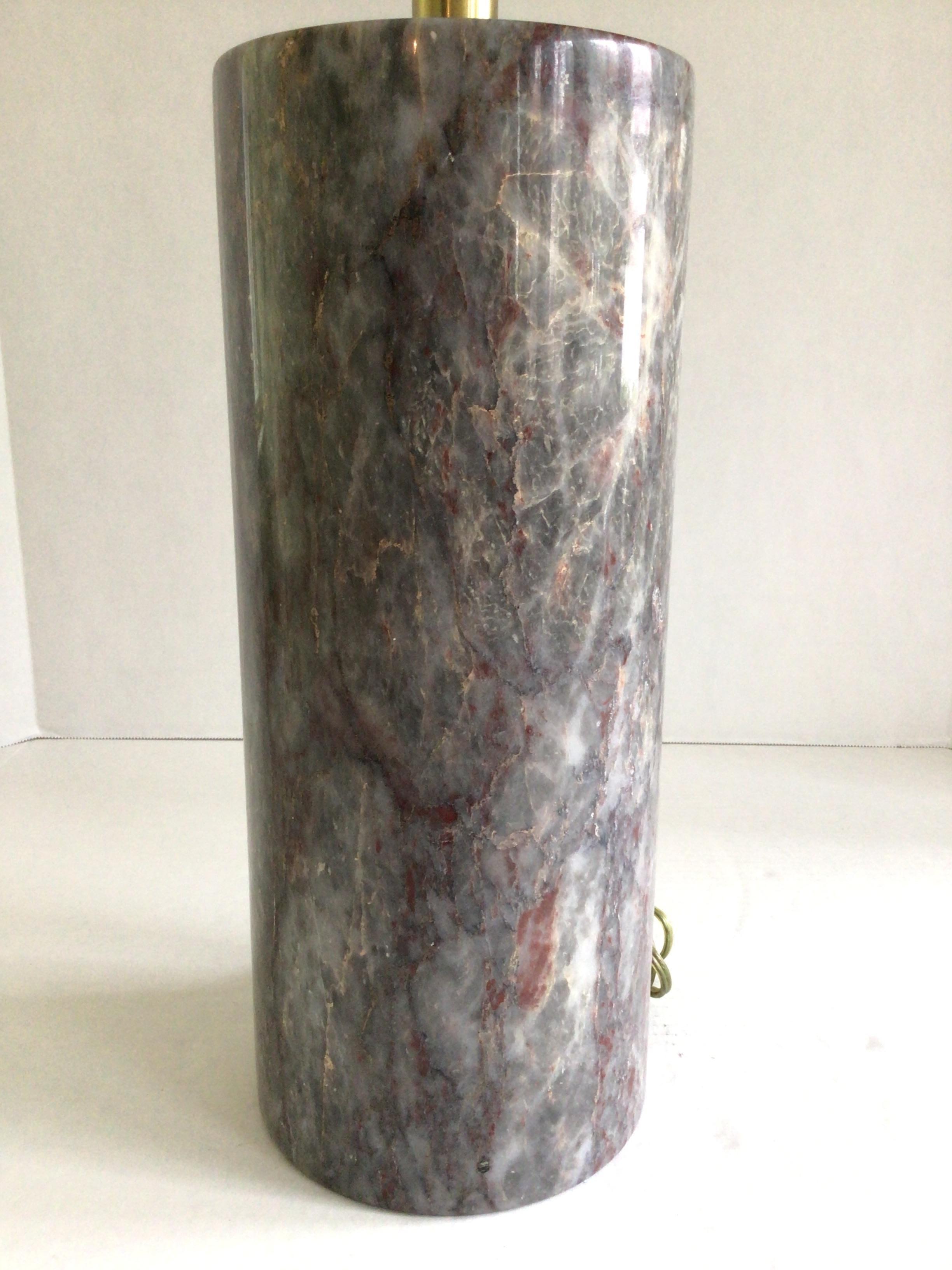 Brass 1960s  Cylindrical Italian Multi Color Marble Table lamp For Sale