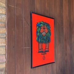 1960s CYRK Poster Board Framed Fun Red Lion Taurus Kids Animal Graphic Design