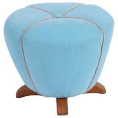 1960s Czech Baby Blue Upholstered Dressing Table Stool