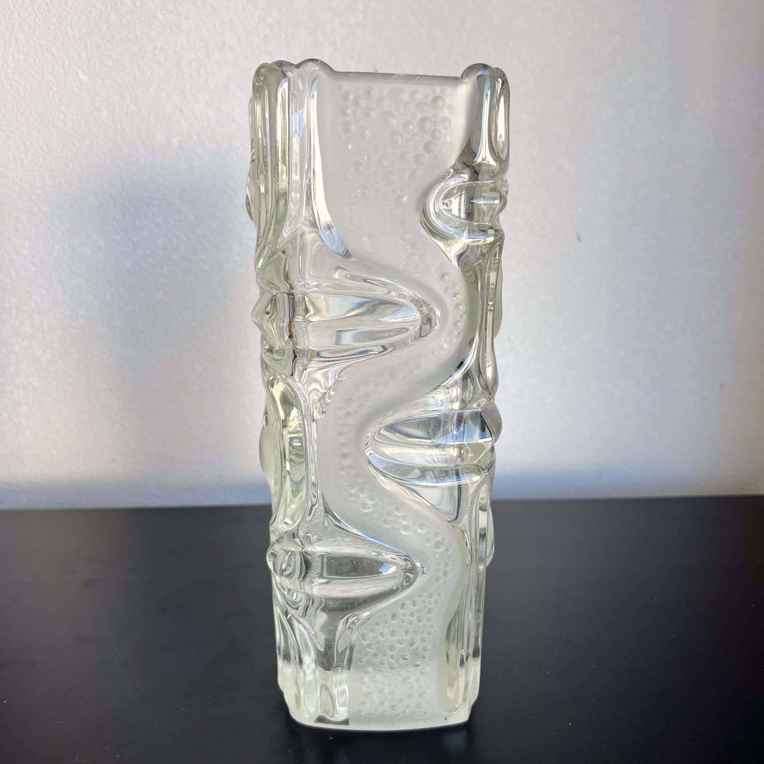 Post-Modern 1960s Czech Bohemia Frosted Art Glass Vase For Sale