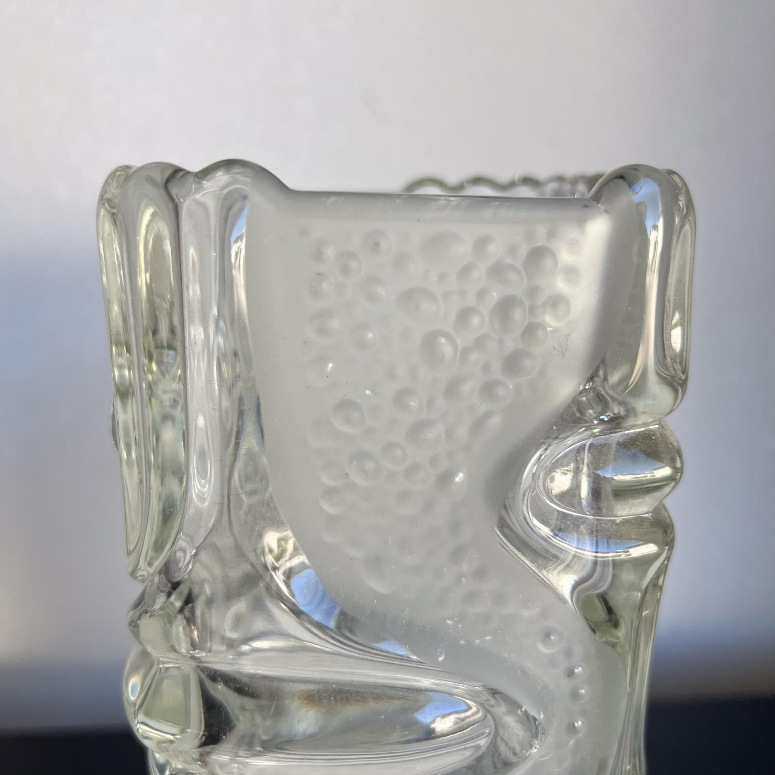 1960s Czech Bohemia Frosted Art Glass Vase In Good Condition For Sale In Chula Vista, CA