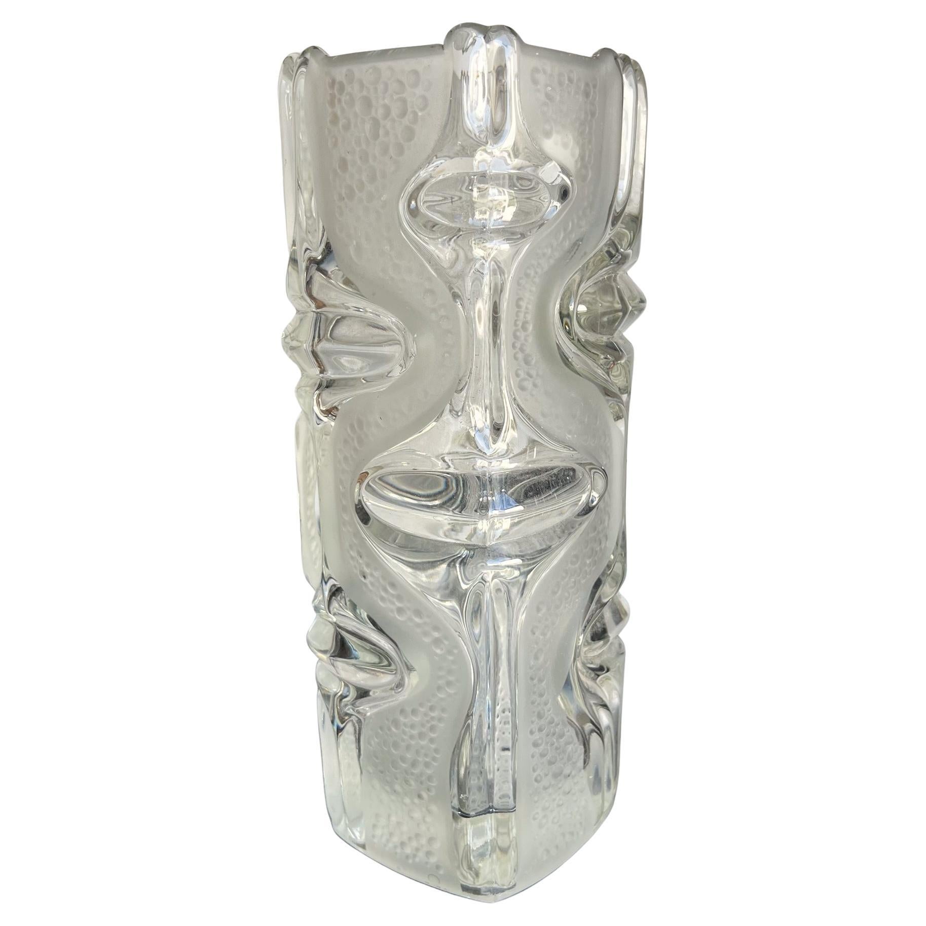 1960s Czech Bohemia Frosted Art Glass Vase For Sale