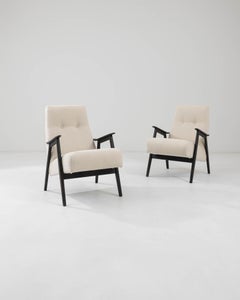 1960s Czech Cream Boucle Upholstered Armchairs, A Pair