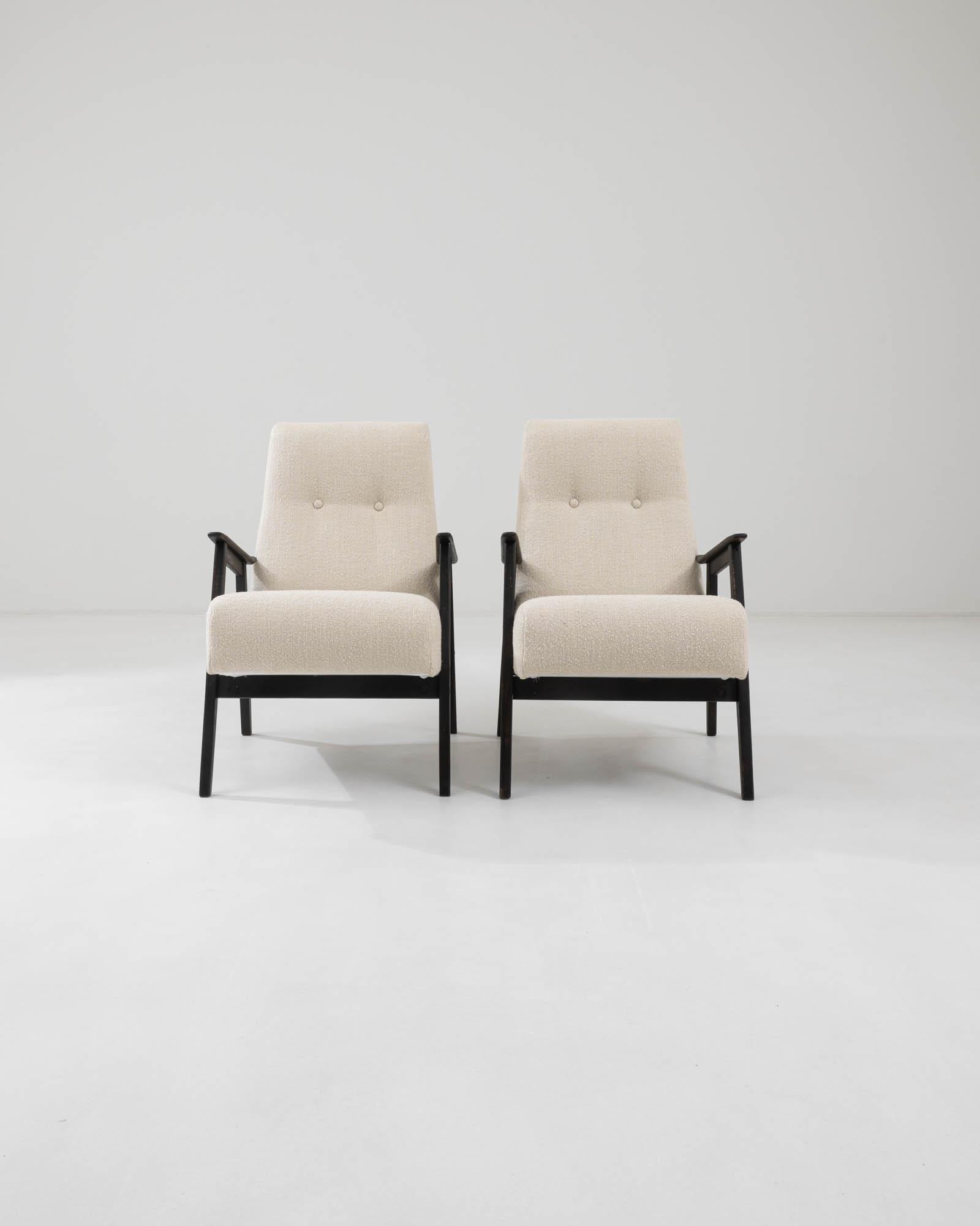20th Century 1960s Czech Cream Boucle Upholstered Armchairs, A Pair For Sale