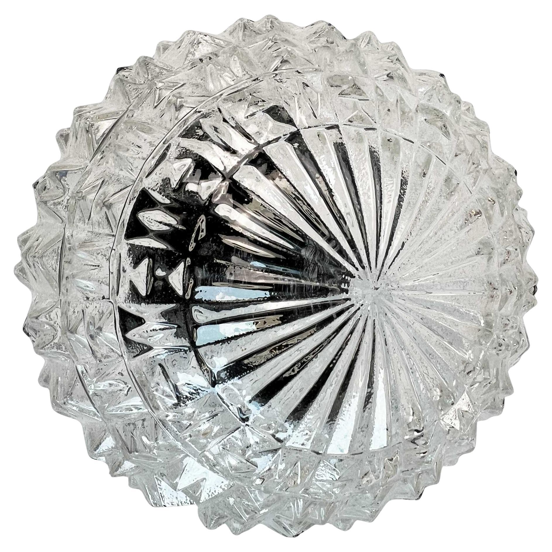 1960s Czech Crystal Cut Glass Flush Mount Wall Light For Sale