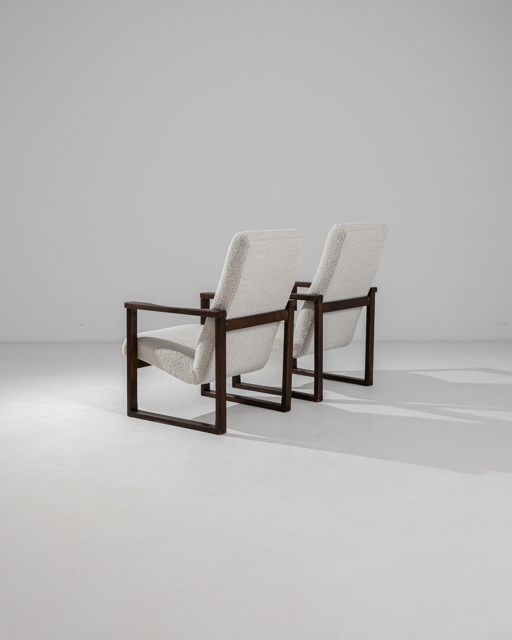 Mid-20th Century 1960s Czech Geometric Wooden Armchairs, a Pair