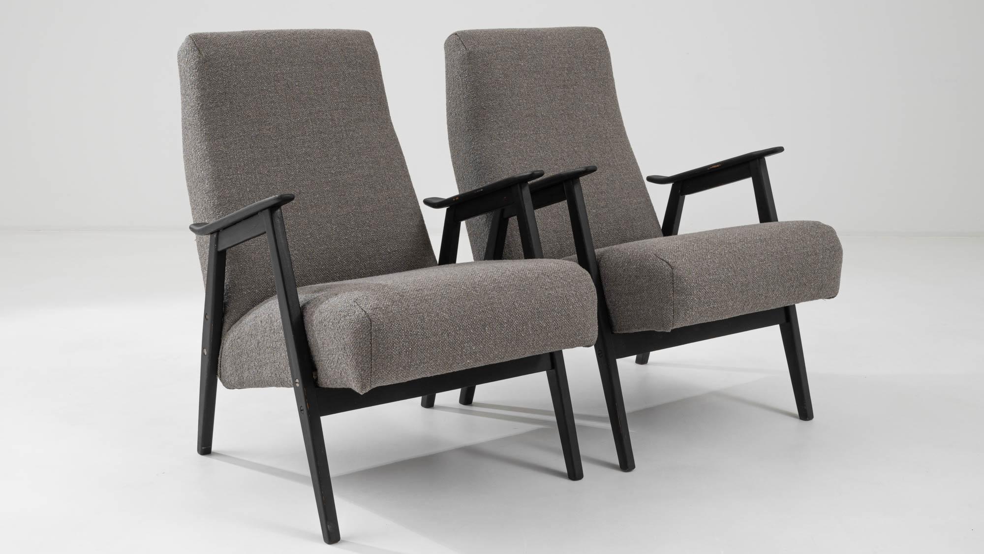 1960s Czech Grey Upholstered Armchairs, A Pair For Sale 5
