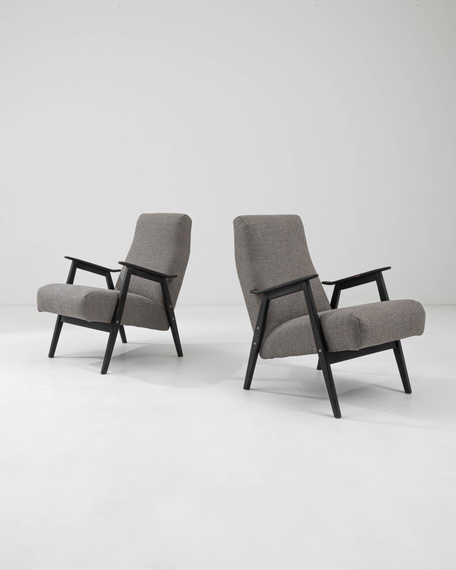 Mid-Century Modern 1960s Czech Grey Upholstered Armchairs, A Pair For Sale