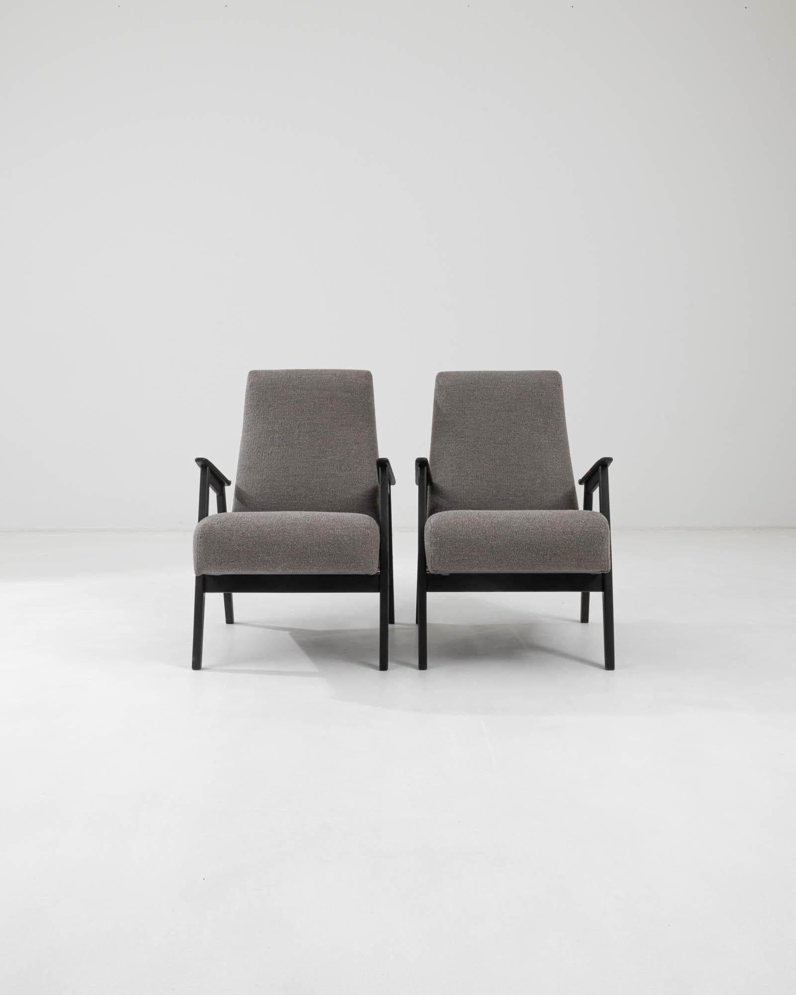 20th Century 1960s Czech Grey Upholstered Armchairs, A Pair For Sale